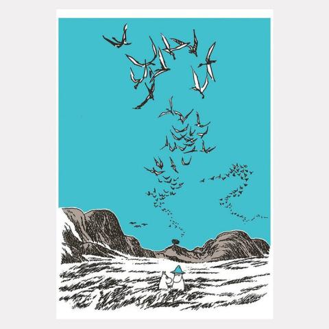 Moomin Letterpress Greeting Card - Fåglar på himlen