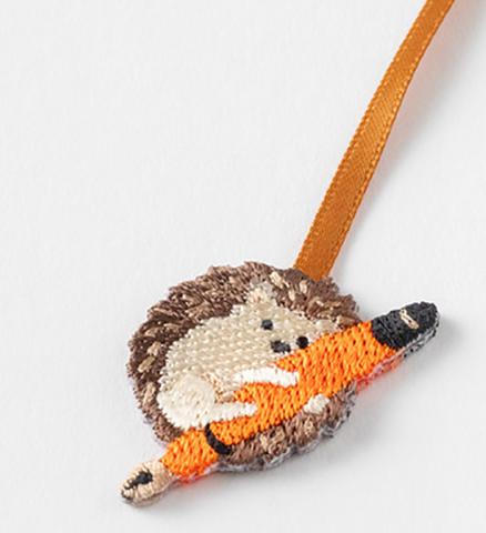 Embroidered Bookmark with Clip: Hedgehog