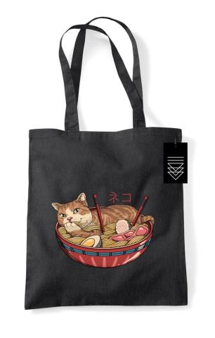 Neko Ramen Bowl Black Tote Bag