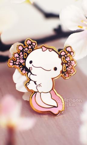 Cherry Blossom Axolotl Pin