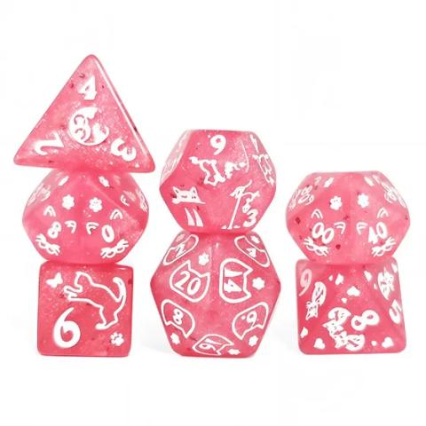 Acrylic dice cat pattern pink set of 7 Dice