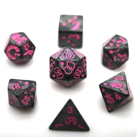 Acrylic dice cat pattern black set of 7 Dice