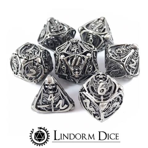 Hollow skull dice silver set of 7 Metal Dice