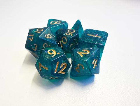 Corner Cut Green Foil set of 7 Dice