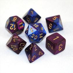 Gemini Blue-Purple with gold (set of 7 dice)