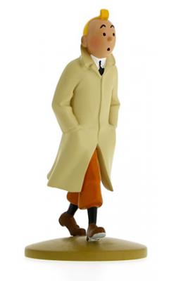 Figur 12 cm resin Tintin med trenchcoat