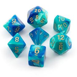 Gemini Blue-Teal with gold (set of 7 dice)