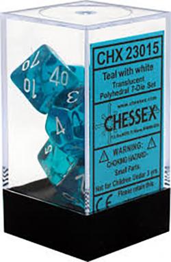 Translucent Teal/White (set of 7 dice)