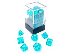 Translucent Mini-Polyhedral Teal/white 7-Die Set