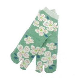 Socks Two-toe Tabi Hanamizuki (Flower Cool Green)