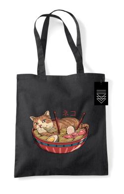 Neko Ramen Bowl Black Tote Bag