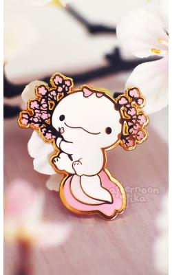 Cherry Blossom Axolotl Pin