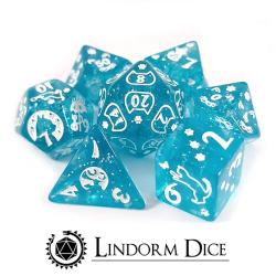 Acrylic dice cat pattern blue set of 7 Dice